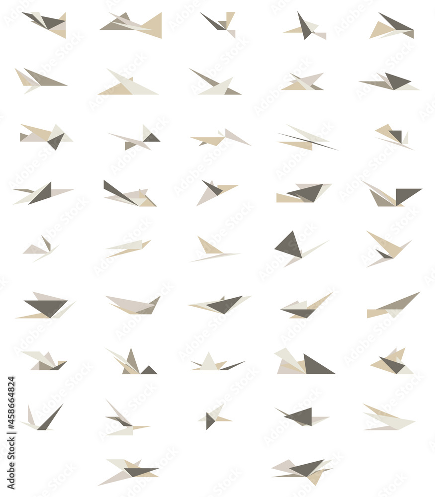 Set of editable polygonal abstract crane shapes in origami style for logo. Created using AI CS6. Set of editable polygonal abstract crane shapes in origami style for logo. Created using AI CS6.