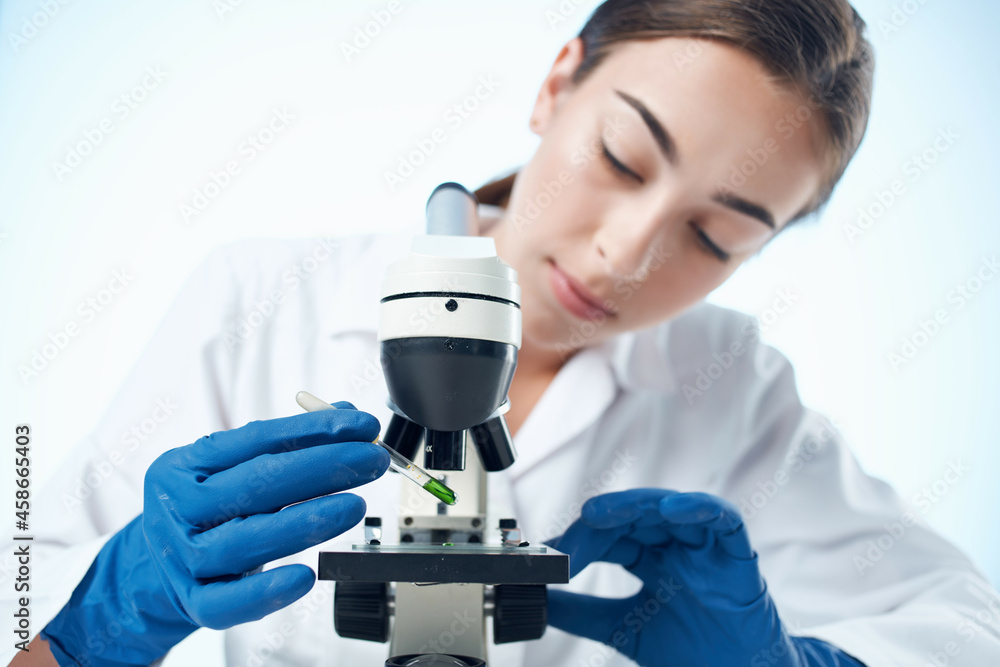 woman laboratory assistant microscope research biotechnology science woman laboratory assistant microscope research biotechnology science
