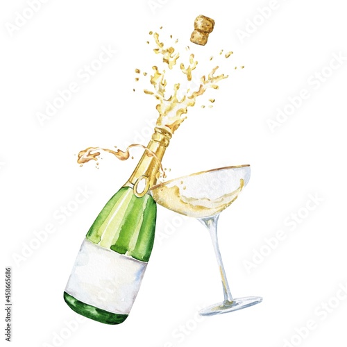 Foto Bursting champagne bottle with glass