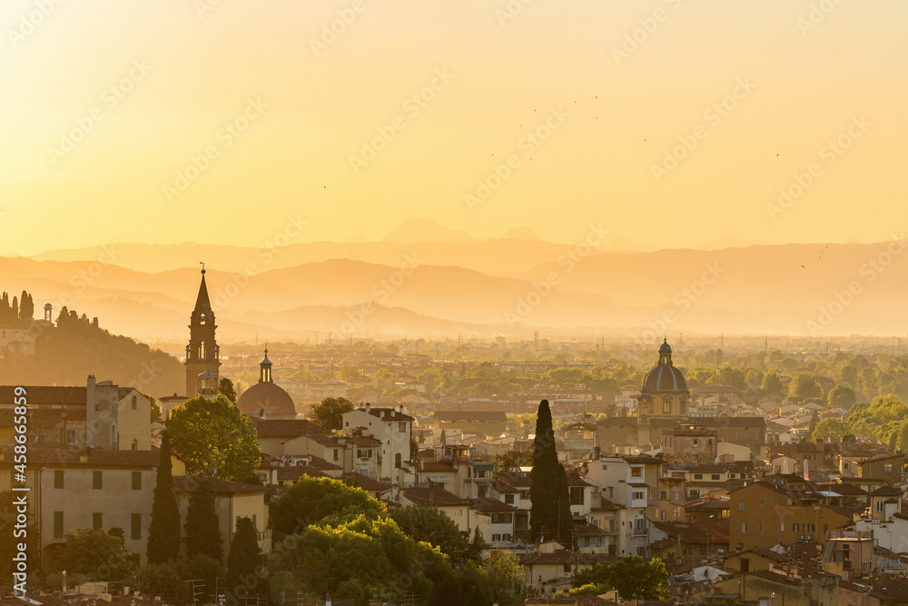 Sunset over the city of Florence in Italy