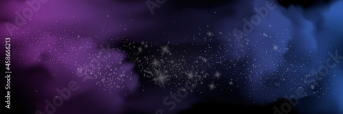 Space background with realistic nebula and shining stars. Colorful cosmos with stardust and milky way. Magic color galaxy. Infinite universe and starry night.