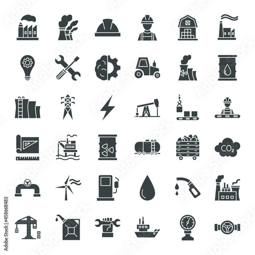 Oil Industry Solid Web Icons. Vector Set of Petrol Glyphs.