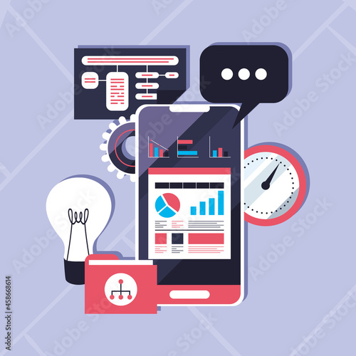 smartphone with charts and icons