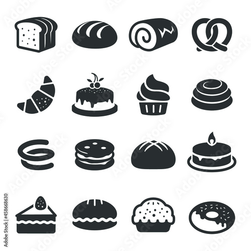 black cakes icons set vector image