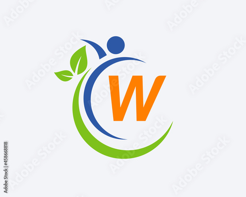 Human Health Logo On Letter W. Letter W Health Care Logo Template. Medical Logo Template Vector Illustration