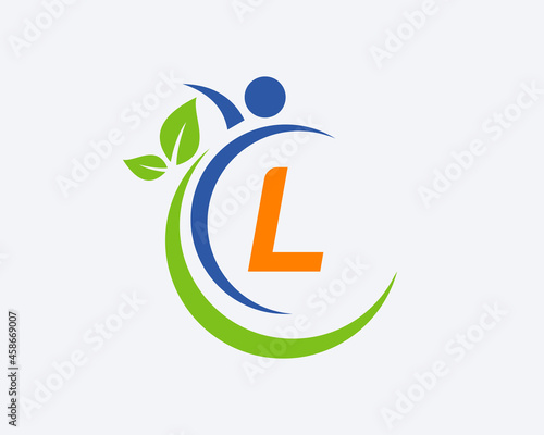 Human Health Logo On Letter L. Letter L Health Care Logo Template. Medical Logo Template Vector Illustration