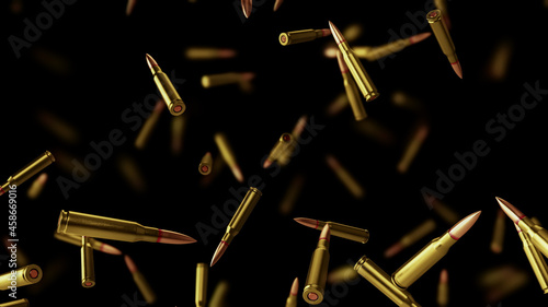 Photographie Falling bullets on a black background with depth of field.