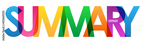 SUMMARY colorful vector typography banner on white background