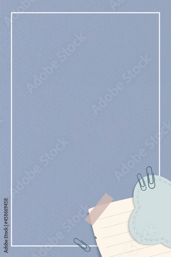 Corner decoration notepaper set with clips and tape on blue background vector