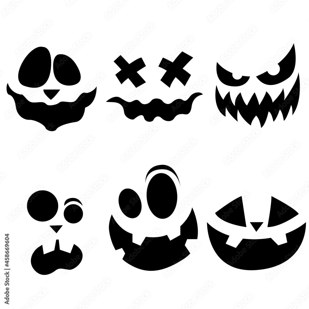 Jack-o-lantern faces. Vector funny and horror Halloween faces. Simplw ...