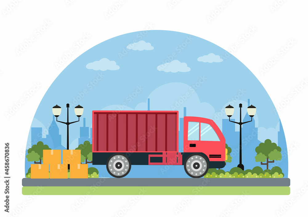 Cargo Shipping Container Logistics Delivery with the Concept of Delivering Goods Using Crane Ship, Truck or Plane Transportation. Background Vector Illustration