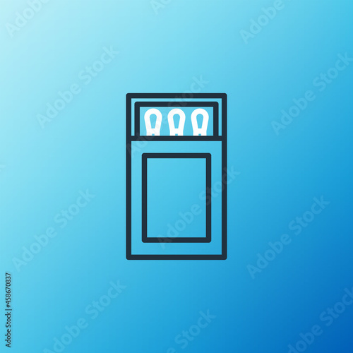 Line Open matchbox and matches icon isolated on blue background. Colorful outline concept. Vector