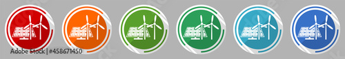 Wind and solar energy, renewables icon set, vector illustration in 6 colors options for webdesign and mobile applications, flat design symbol