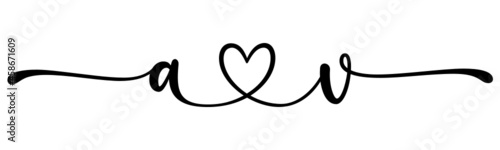 av, va, letters with heart Monogram, monogram wedding logo. Love icon, couples Initials, lower case, connecting HEART, home decor,