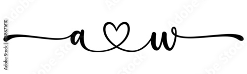 aw, wa, letters with heart Monogram, monogram wedding logo. Love icon, couples Initials, lower case, connecting HEART, home decor,