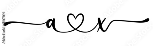 ax, xa, letters with heart Monogram, monogram wedding logo. Love icon, couples Initials, lower case, connecting HEART, home decor,
