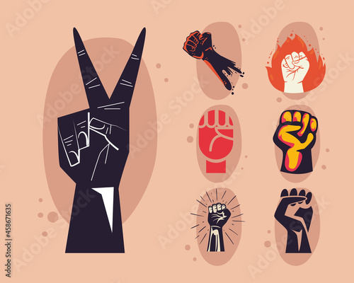 peace and love hand with fists set