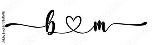 bm, mb, letters with heart Monogram, monogram wedding logo. Love icon, couples Initials, lower case, connecting HEART, home decor,