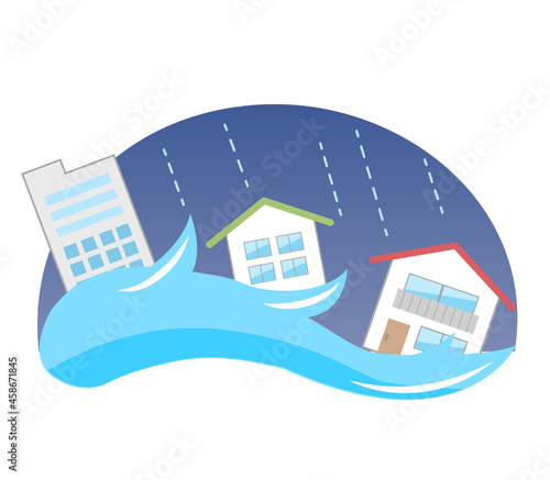 Illustration of landslide and house icon, disaster prevention
