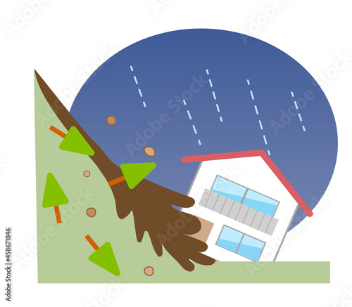 Illustration of  floods and house, disaster prevention