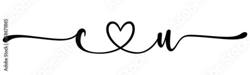 cu, uc, letters with heart Monogram, monogram wedding logo. Love icon, couples Initials, lower case, connecting HEART, home decor,
