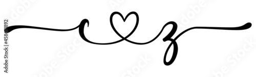 cz, zc, letters with heart Monogram, monogram wedding logo. Love icon, couples Initials, lower case, connecting HEART, home decor,