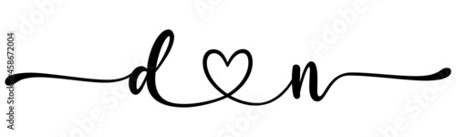 dn, nd, letters with heart Monogram, monogram wedding logo. Love icon, couples Initials, lower case, connecting HEART, home decor,