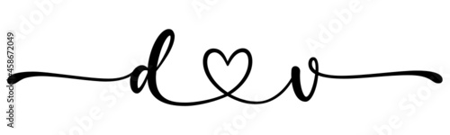 dv, vd, letters with heart Monogram, monogram wedding logo. Love icon, couples Initials, lower case, connecting HEART, home decor,