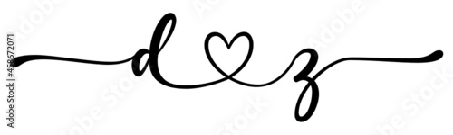 dz, zd, letters with heart Monogram, monogram wedding logo. Love icon, couples Initials, lower case, connecting HEART, home decor,
