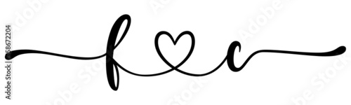 fc, cf, letters with heart Monogram, monogram wedding logo. Love icon, couples Initials, lower case, connecting HEART, home decor,