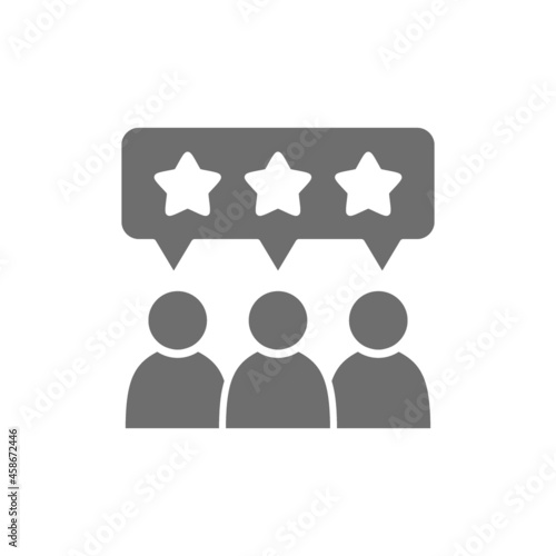 People with star bubbles, rating, feedback, reputation grey icon.