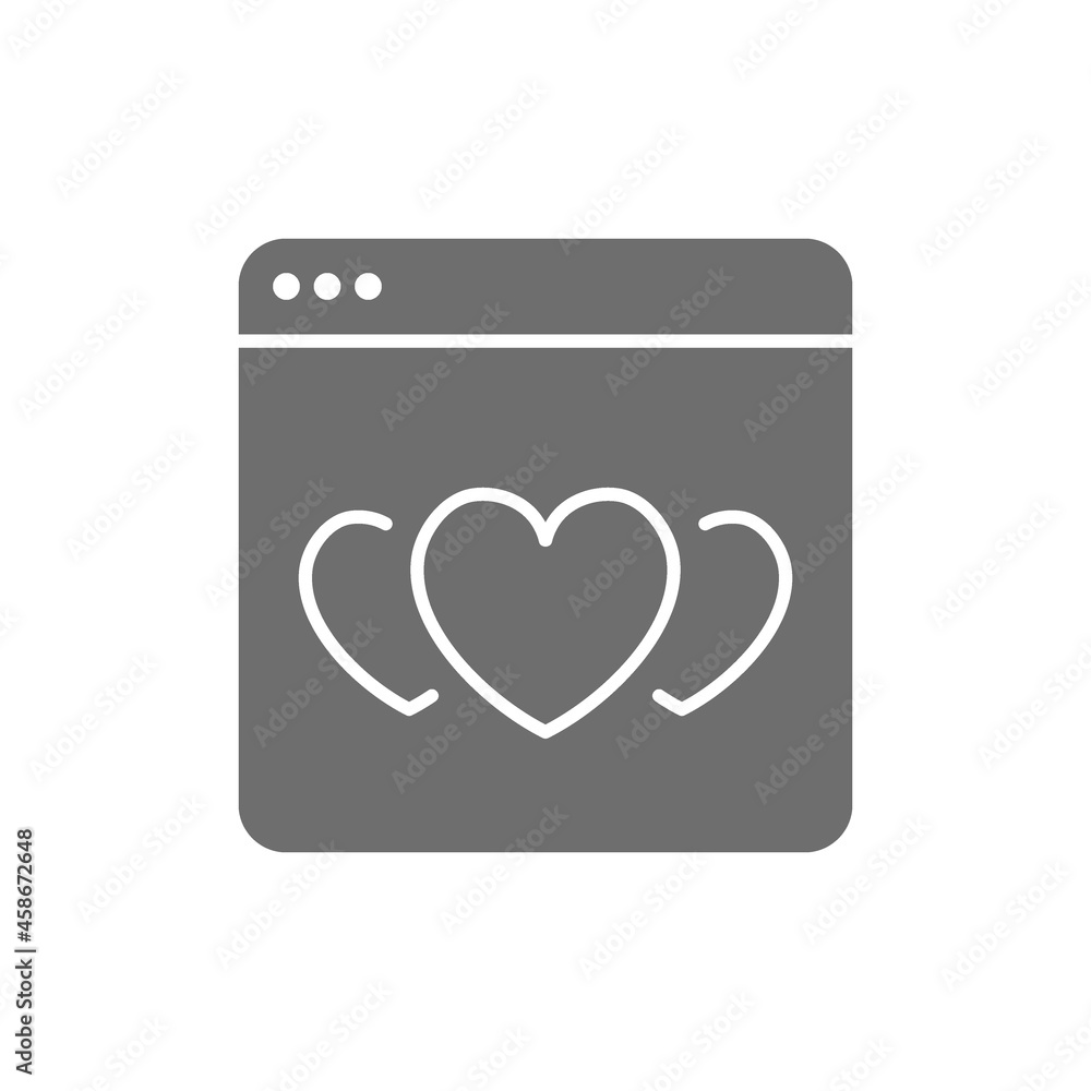 Hearts in browser, favorite website, positive feedback grey icon.