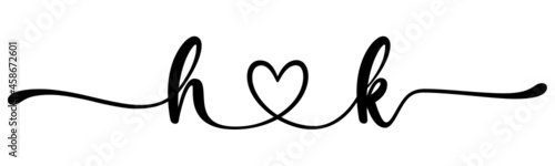 hk, kh, letters with heart Monogram, monogram wedding logo. Love icon, couples Initials, lower case, connecting HEART, home decor,