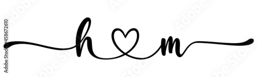 hm, mh, letters with heart Monogram, monogram wedding logo. Love icon, couples Initials, lower case, connecting HEART, home decor,