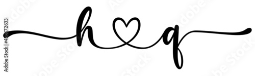 hq, qh, letters with heart Monogram, monogram wedding logo. Love icon, couples Initials, lower case, connecting HEART, home decor,