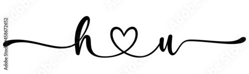 hu, uh, letters with heart Monogram, monogram wedding logo. Love icon, couples Initials, lower case, connecting HEART, home decor,