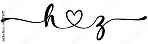 hz, zh, letters with heart Monogram, monogram wedding logo. Love icon, couples Initials, lower case, connecting HEART, home decor,