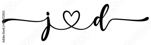 jd, dj, letters with heart Monogram, monogram wedding logo. Love icon, couples Initials, lower case, connecting HEART, home decor,