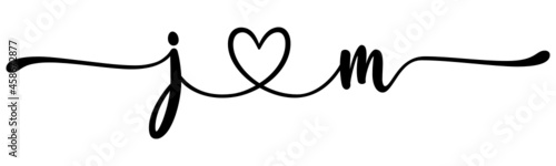 jm, mj, letters with heart Monogram, monogram wedding logo. Love icon, couples Initials, lower case, connecting HEART, home decor,