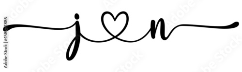jn, nj, letters with heart Monogram, monogram wedding logo. Love icon, couples Initials, lower case, connecting HEART, home decor,