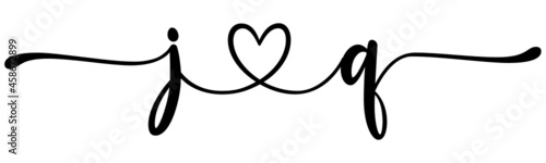 jq, qj, letters with heart Monogram, monogram wedding logo. Love icon, couples Initials, lower case, connecting HEART, home decor,