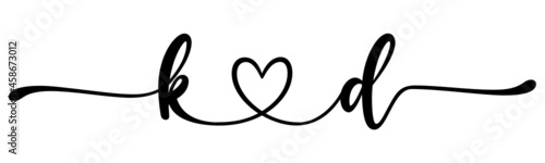 kd, dk, letters with heart Monogram, monogram wedding logo. Love icon, couples Initials, lower case, connecting HEART, home decor,