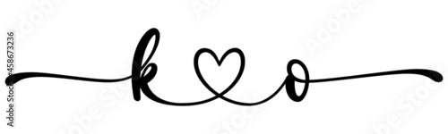 ko, ok, letters with heart Monogram, monogram wedding logo. Love icon, couples Initials, lower case, connecting HEART, home decor,