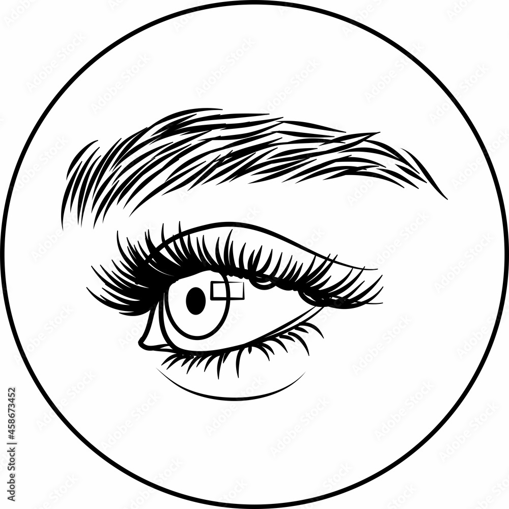 The female eye. Black and white vector drawing of hand-drawings. Logo, emblem for a beauty salon. The female eye. Black and white vector drawing of hand-drawings. Logo, emblem for a beauty salon.