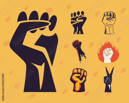 Protest fists hands icon collection
