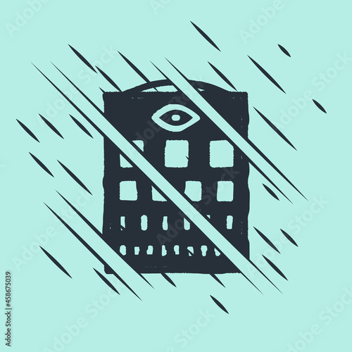 Black Eye test chart icon isolated on green background. Poster for vision testing in ophthalmic study. Snellen chart. Glitch style. Vector