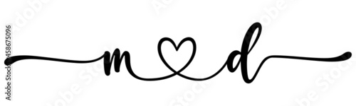 md, dm, letters with heart Monogram, monogram wedding logo. Love icon, couples Initials, lower case, connecting HEART, home decor,