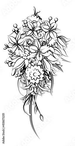 Floral Flower Bouquet in a Sketch Drawing Style