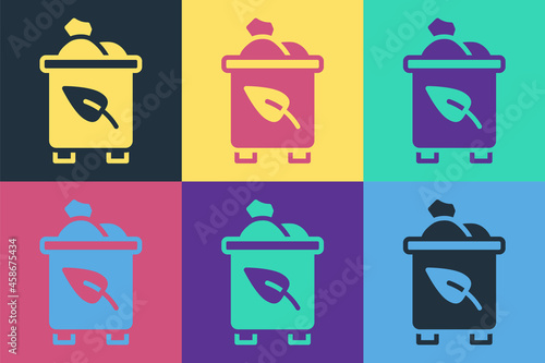 Pop art Recycle bin with recycle symbol icon isolated on color background. Trash can icon. Garbage bin sign. Recycle basket. Vector