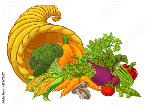 Cornucopia Gold Horn Of Plenty Vegetables Cartoon